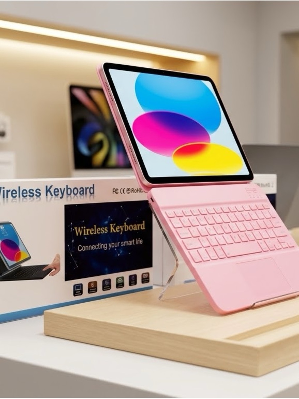 Pink Wireless Bluetooth Keyboard Case for Tablet